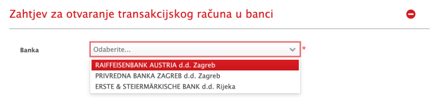 Zahtjev za otvaranje transakcijskog računa u banci